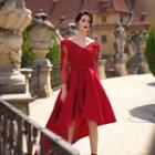 3/4-sleeve Open Back High-low Prom Dress