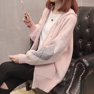 Argyle Zip Hooded Knit Jacket