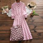 Long-sleeve Polka Dot Corduroy A-line Shirt Dress