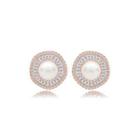 Fashion And Elegant Plated Rose Gold Geometric Round Imitation Pearl Stud Earrings With Cubic Zirconia Rose Gold - One Size