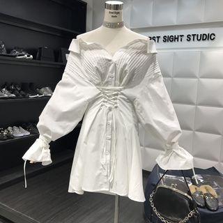Long-sleeve Tie Waist Shirt Dress