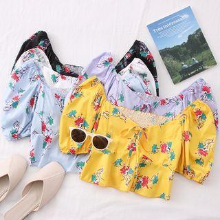 Wide V-neck Floral Crop Blouse