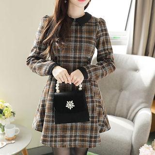 Collared Beribboned Plaid Mini Dress