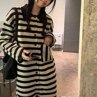 Striped Long Cardigan Stripe - Black & White - One Size