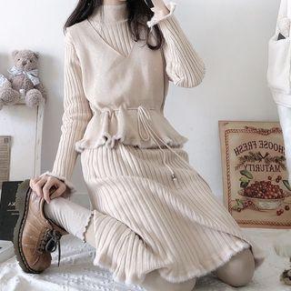 Set: Slim-fit Knit Dress + Vest
