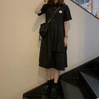 Sunny Egg Embroidered Short-sleeve A-line Shirtdress Black - One Size