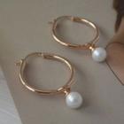 Faux Pearl Drop Hoop Earrings 1 Pair - Gold - One Size
