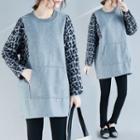 Leopard Print Panel Round-neck Medium Maxi Sweatshirt