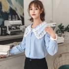 Long-sleeve Lace Trim Collared Shirt