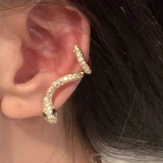 Snake Rhinestone Alloy Cuff Earring 1 Pc - Left - Gold - One Size