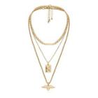 Alloy Flying Heart Pendant Layered Choker Necklace 0378 - Gold - One Size