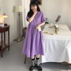 Short-sleeve A-line Midi Dress Purple - One Size