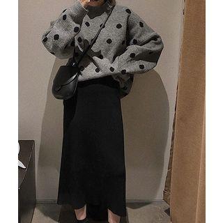 Set: Dotted Sweater + Midi Knit Skirt