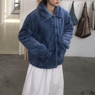 Furry Single-breasted Jacket Blue - One Size
