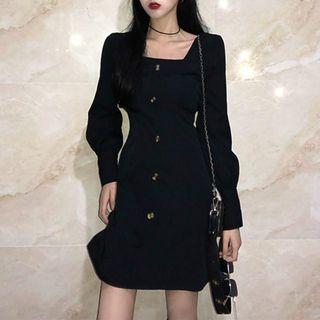 Square-neck Long-sleeve A-line Mini Dress