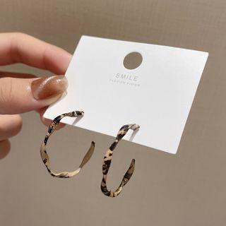 Leopard Print Twisted Alloy Open Hoop Earring A264 - 1 Pair - Black & Khaki - One Size