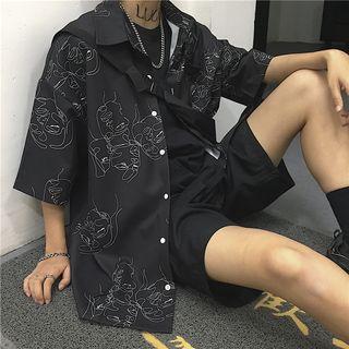 Printed 3/4-sleeve Shirt Black - One Size