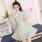 Traditional Chinese Short-sleeve Floral A-line Mini Dress