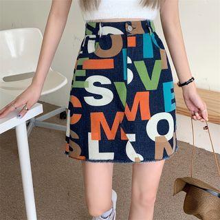 Denim Lettering A-line Skirt
