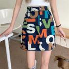 Denim Lettering A-line Skirt