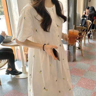 Floral Embroidered Dress White - One Size