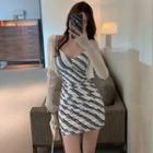 Chain-strap Lettering Sleeveless Mini Dress / Light Cardigan