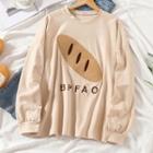 Long-sleeve Lettering T-shirt Almond - One Size