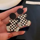 Bear Checker Rhinestone Alloy Earring 1 Pair - Black & White - One Size