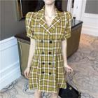 Plaid Short-sleeve Slim-fit Dress