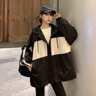 Two-tone Hooded Zip Jacket Black - One Size