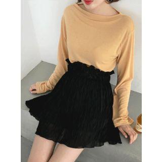 Band-waist Textured Miniskirt