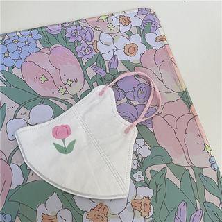 Set Of 10: Flower Print Disposable Surgical Mask Set Of 10 - Pink Tulip - White - One Size