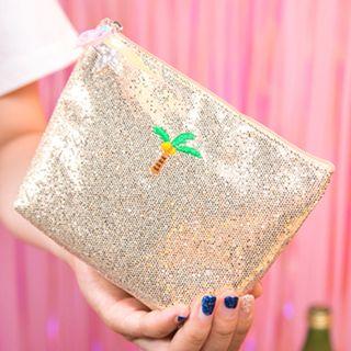 Embroidered Detail Sequin Makeup Pouch