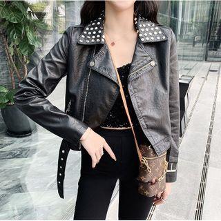 Studded Faux Leather Cropped Jacket