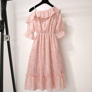 Off-shoulder Sleeveless  Ruffle Heart Dress