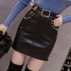 Faux Leather Mini Pencil Skirt With Belt