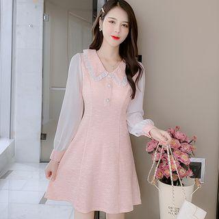 Puff-sleeve Ruffled Paneled A-line Dress