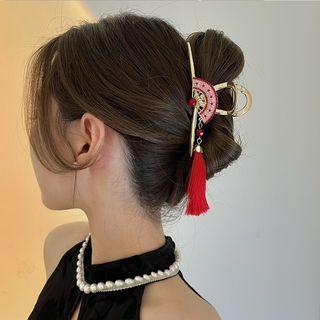 Fan Tassel Alloy Hair Clamp Red - One Size