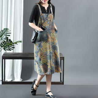 Print Midi Jumper Dress Yellow Flower - Dark Gray - One Size