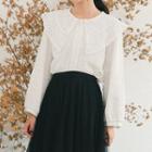 Long-sleeve Perforated-collar Blouse