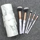 Set Of 5: Marble Print Handle Makeup Brush 5 Pcs - Mable - White - One Size