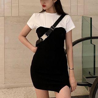 Contrast Mock Two-piece Dress Black - One Size