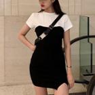 Contrast Mock Two-piece Dress Black - One Size