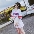 Set: Contrast Trim Bikini + Short-sleeve Cover-up Top