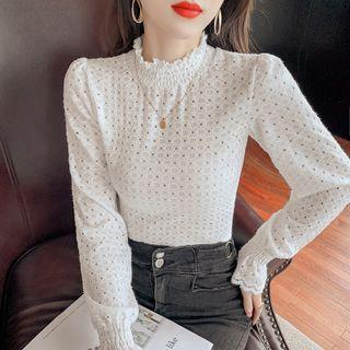 Semi High-neck Lace Cutout Top