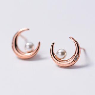 925 Sterling Silver Faux Pearl & Moon Earring