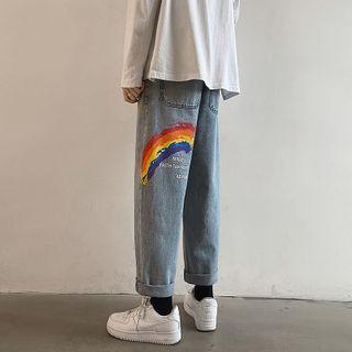 Rainbow Printed Wide-leg Jeans
