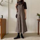 Button-up Glen-checked Long Overall Dress