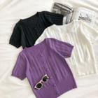 Plain Single-breasted Short-sleeve Knit Cardigan