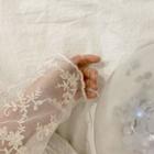 Sheer-sleeve Lace-overlay Dress Ivory - One Size